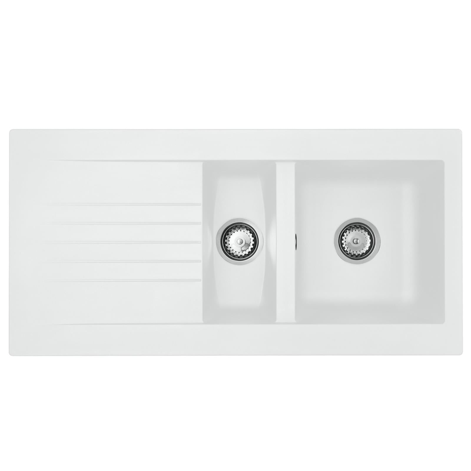 Liquida KAV150WH 1.5 Bowl Composite Reversible White Kitchen Sink And Waste Kit